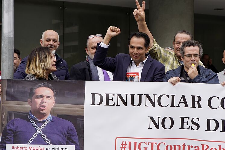 Roberto Macías, au centre de l'image, lors de la manifestation à ...