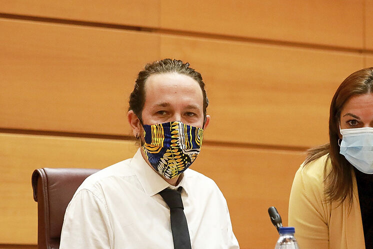 Le deuxième vice-président du gouvernement, Pablo Iglesias, ce jeudi, ...