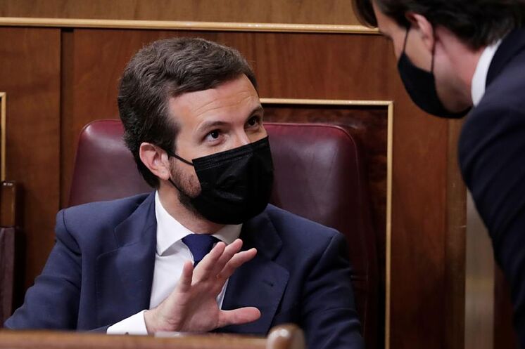 Pablo Casado, pendant un moment du débat sur la motion