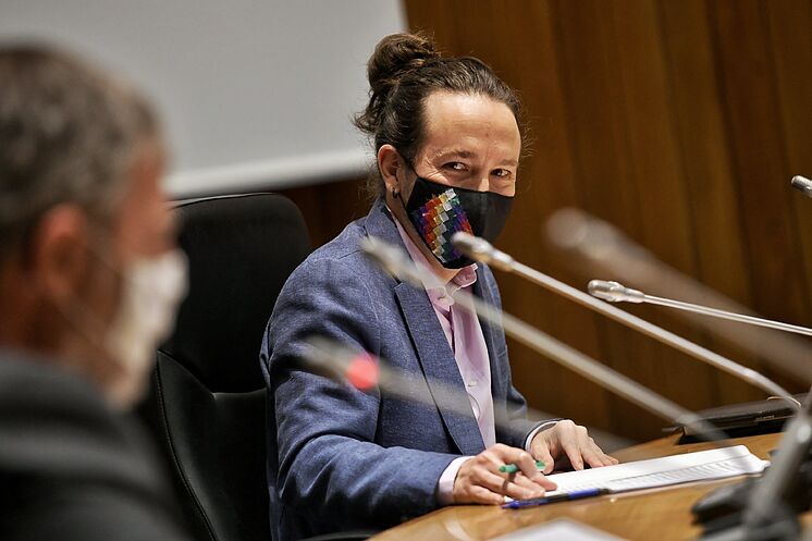 Le vice-président du gouvernement, Pablo Iglesias, ce lundi, dans un ...