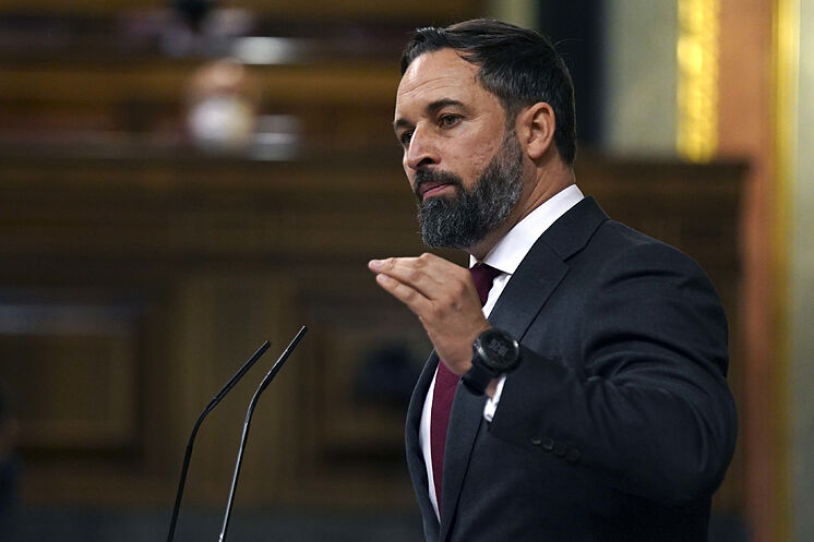 Le président de Vox, Santiago Abascal, lors du debabe de son ...