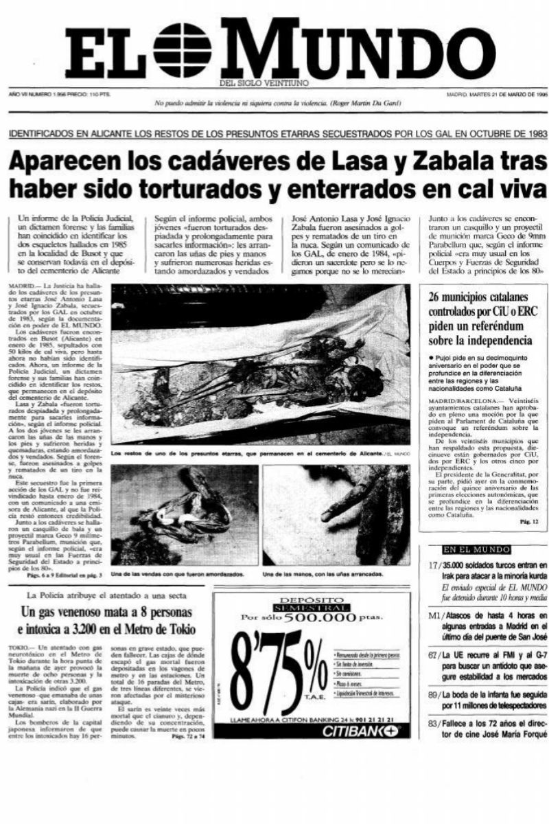 Couverture d'EL MUNDO du 21 mars 1995.
