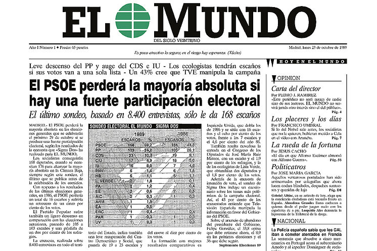 La première couverture d'EL MUNDO, avec une enquête de Sigma Dos sur le ...