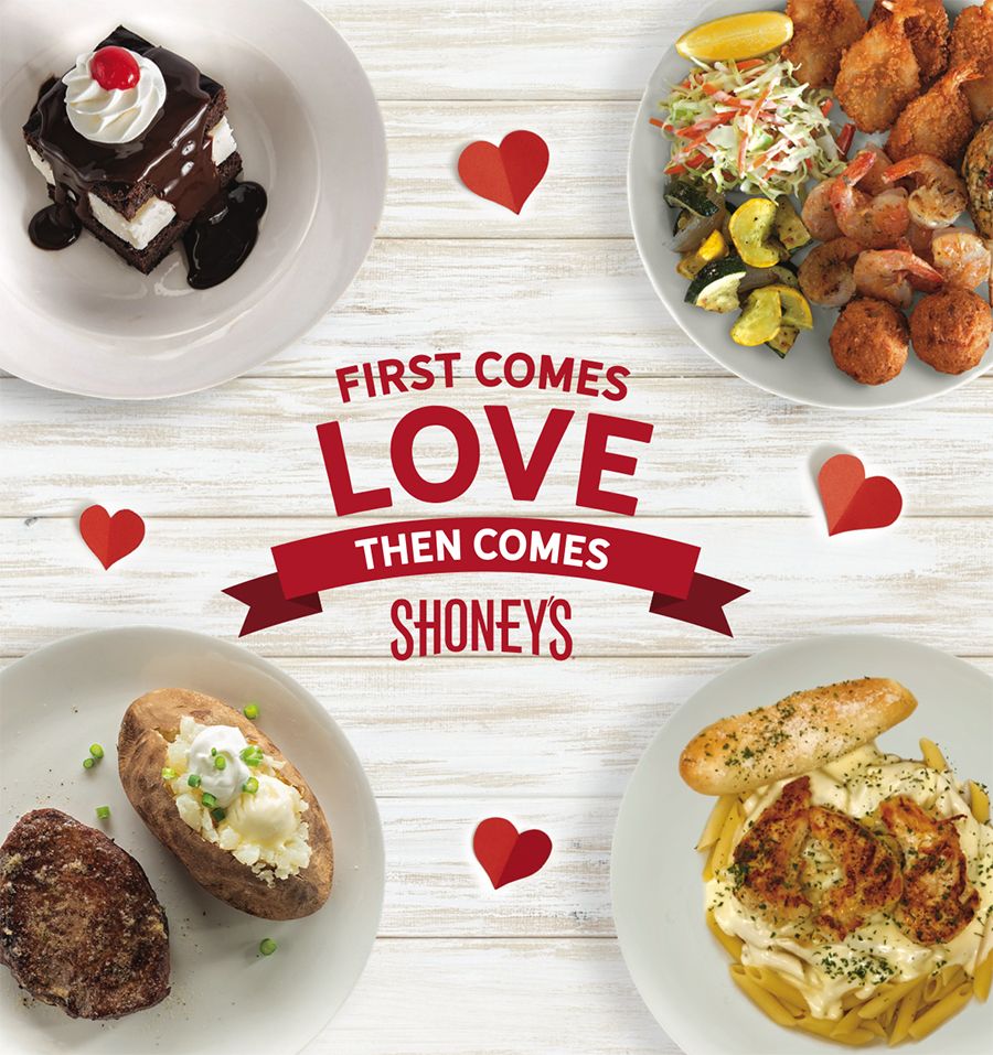 Shoney's pour offrir aux couples une expérience `` 2 Can Dine pour 24,99 $ '' le week-end de la Saint-Valentin (vendredi, samedi, dimanche) qui comprend un dessert à partager GRATUIT Shoney's pour offrir aux couples une expérience `` 2 Can Dine pour 24,99 $ '' le week-end de la Saint-Valentin (vendredi, samedi, dimanche) qui comprend un dessert à partager GRATUIT