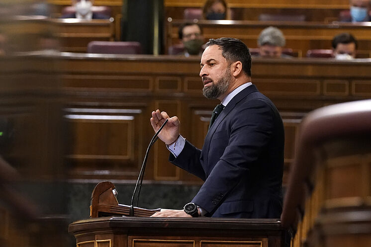 Le président de Vox, Santiago Abascal, lors d'une séance