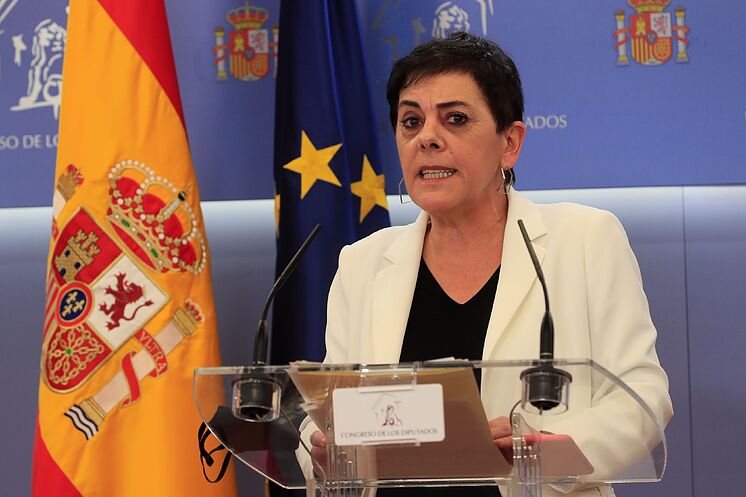 La porte-parole de Bildu, Mertxe Aizpurua, lors d'une conférence de presse au ...