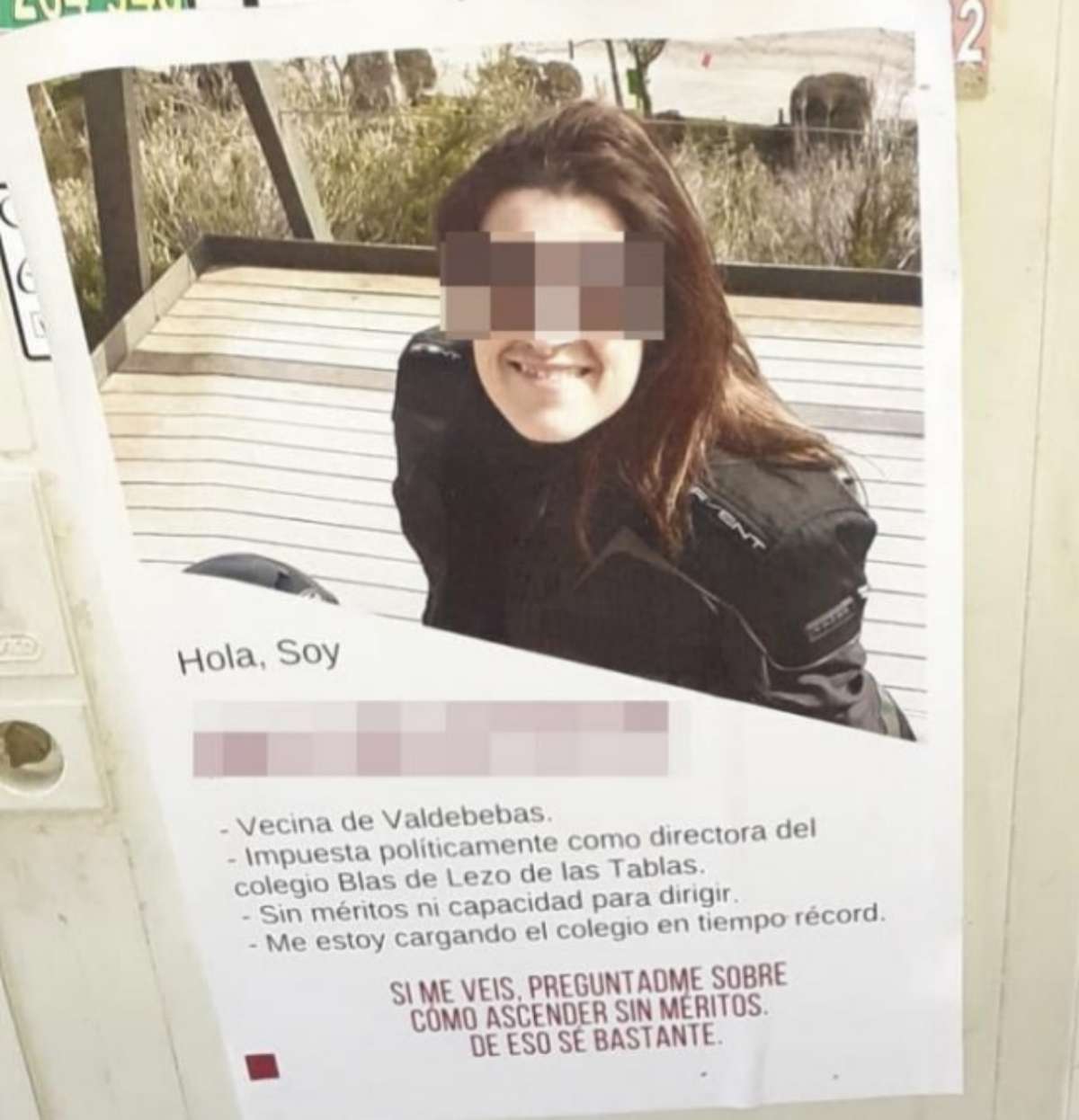 Affiche avec le visage de l'ancienne réalisatrice distribuée par son quartier.