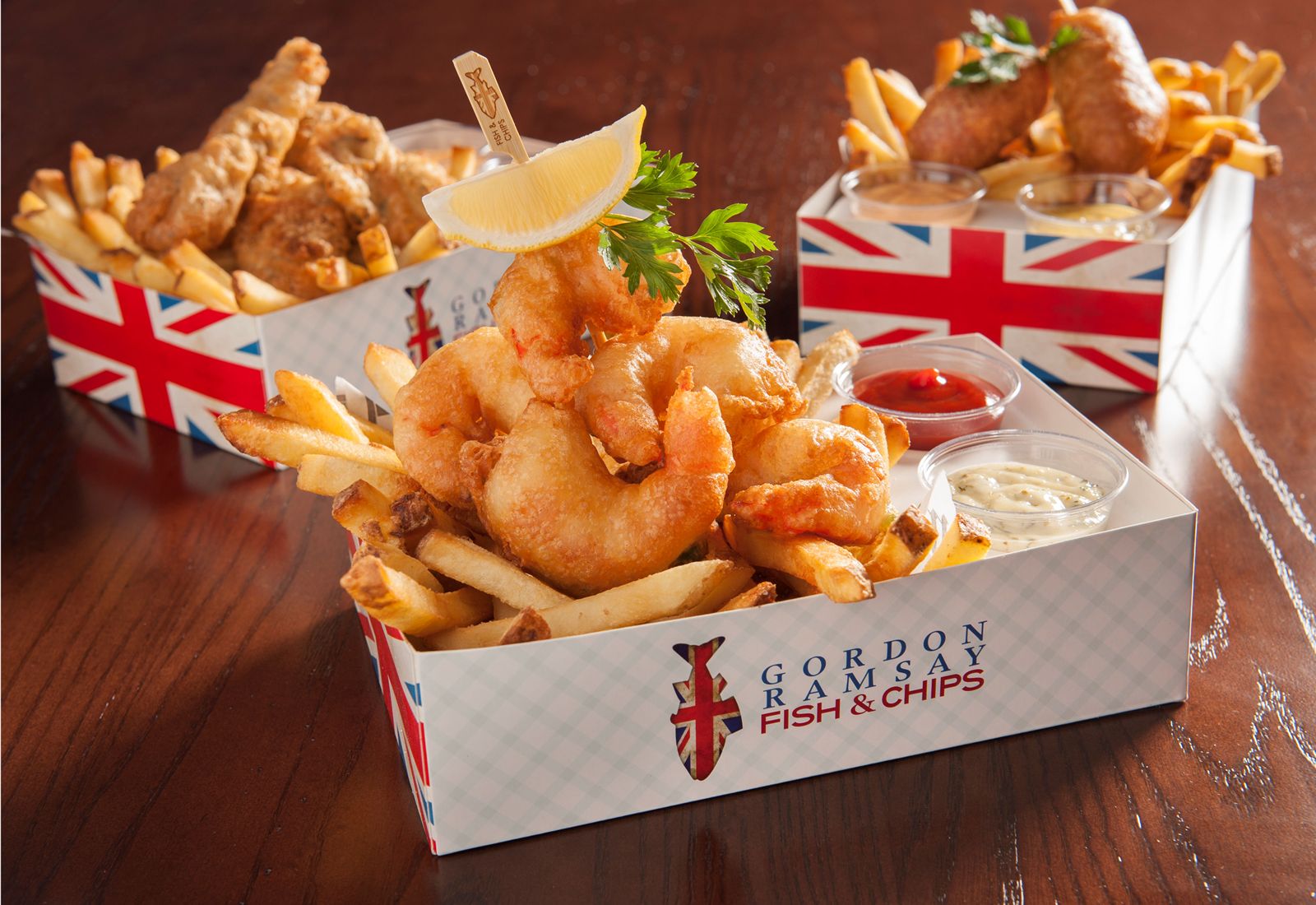Gordon Ramsay Fish & Chips Crevettes, poulet et saucisses combos Gordon Ramsay Fish & Chips annonce un nouvel emplacement à ICON Park