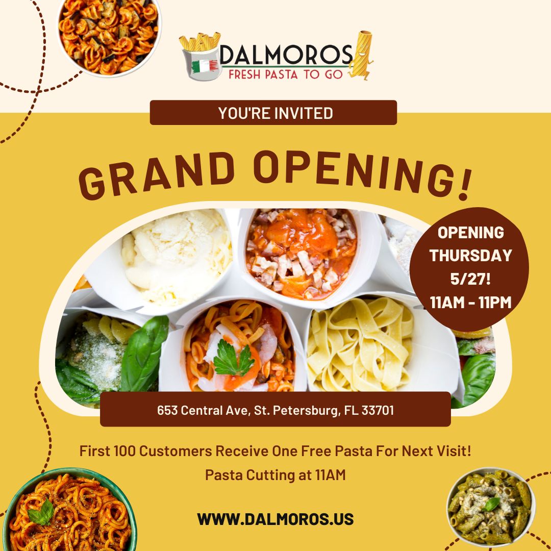 DalMoros Fresh Pasta To Go célèbre son inauguration dans le centre-ville de Saint-Pétersbourg, en Floride, le jeudi 27 mai