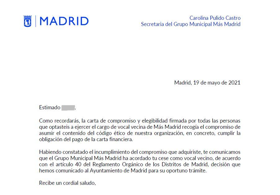 Lettre de licenciement.