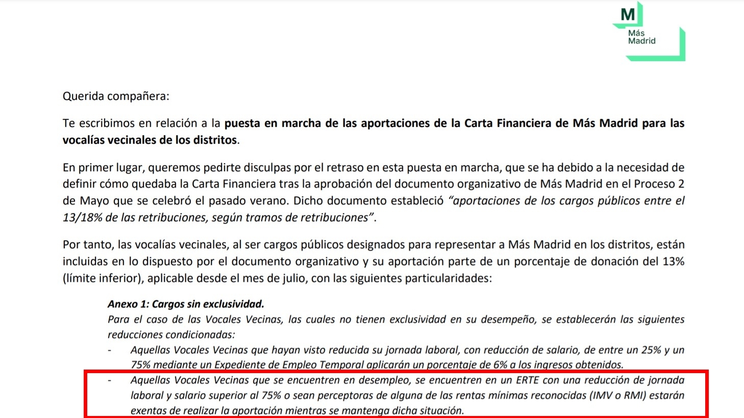 Détails de la lettre financière.