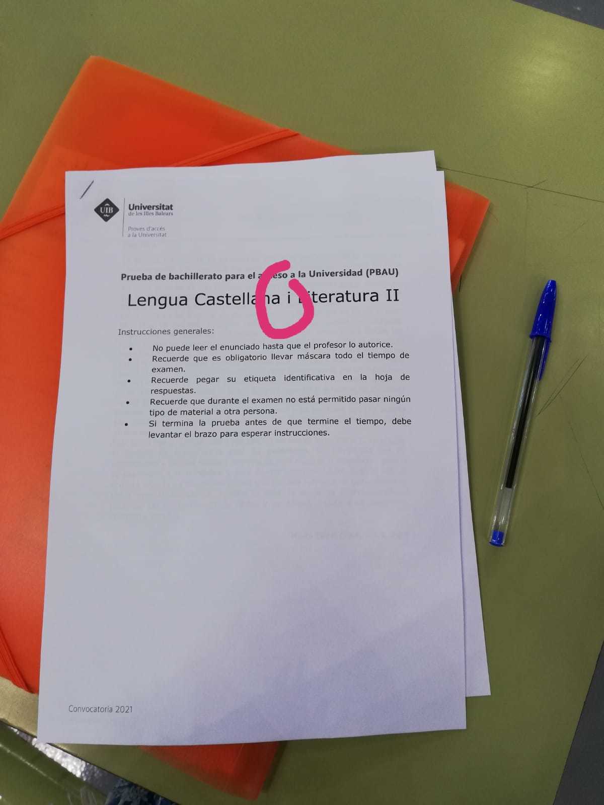 Examen d'espagnol dans la sélectivité des Baléares.