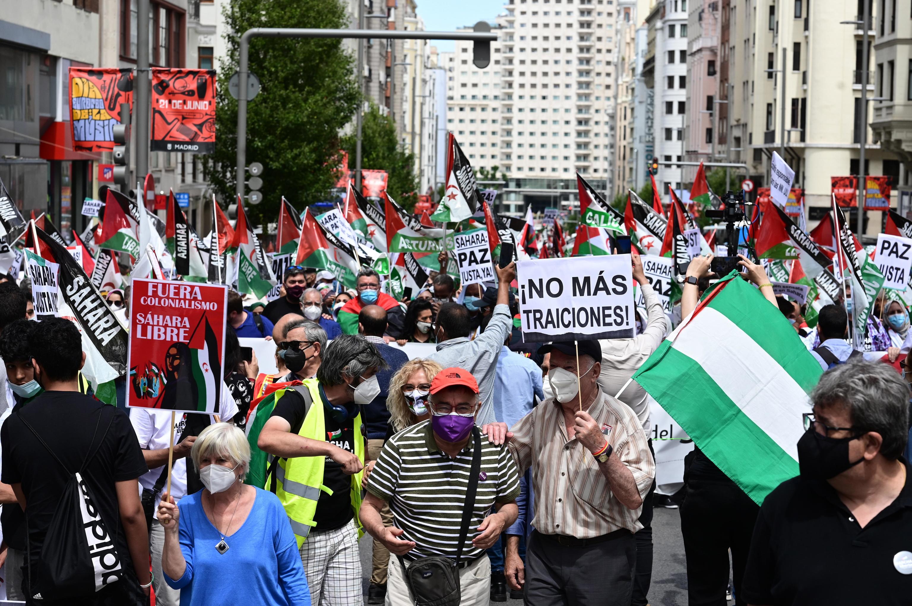 Participants à la marche de soutien au peuple sahraoui à Madrid.