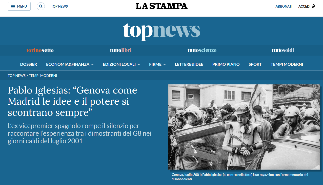 L'interview de Pablo Iglesias publiée aujourd'hui par le journal italien La Stampa.