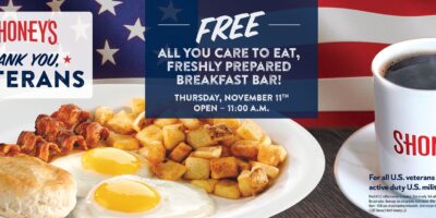 Shoney&rsquo;s offrira un petit-déjeuner gratuit à volonté et fraîchement préparé pour tous les militaires passés et présents le jour des anciens combattants, la fête de ses héros : jeudi 11 novembre 2021