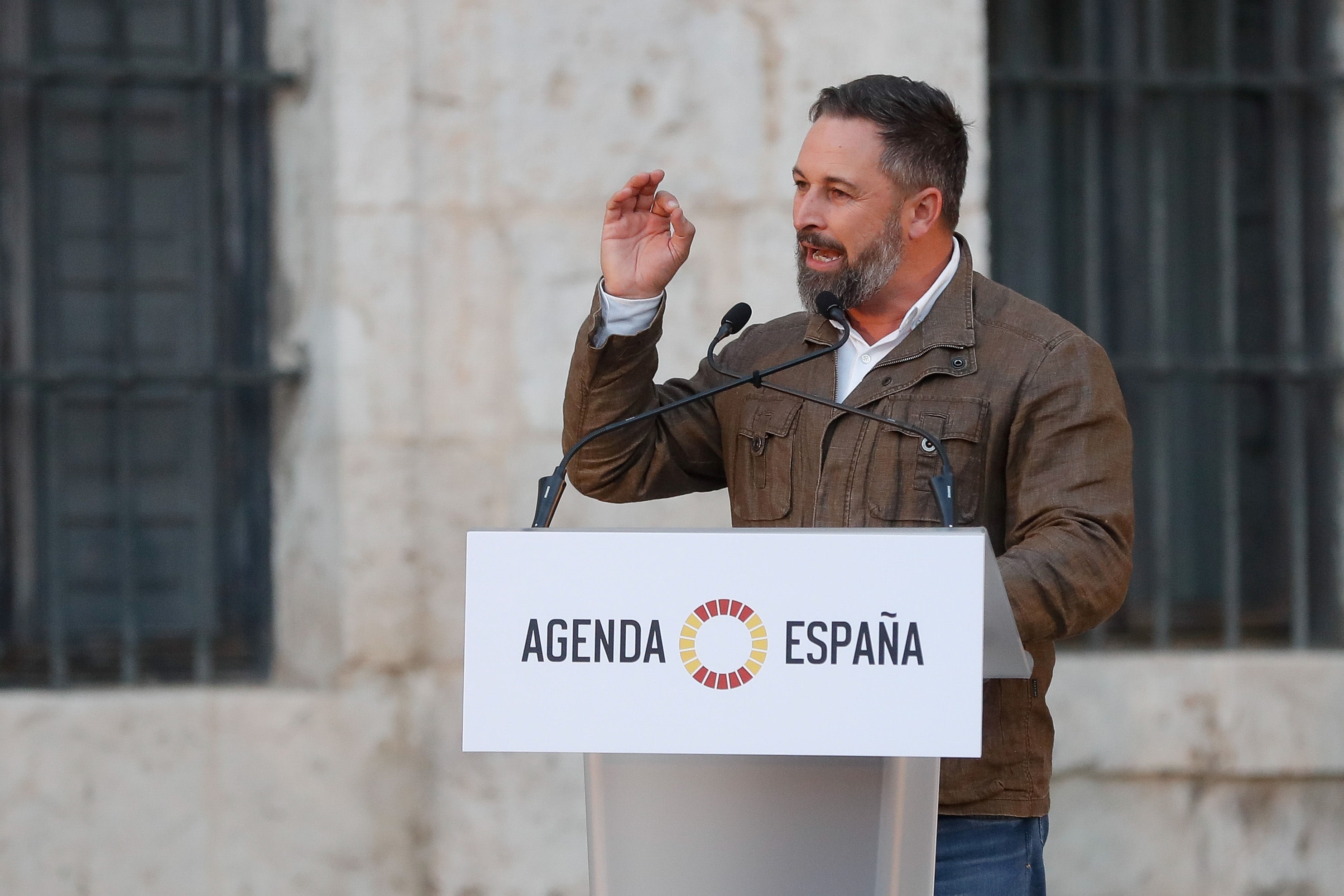 Santiago Abascal, jeudi à Valladolid, lors de la présentation