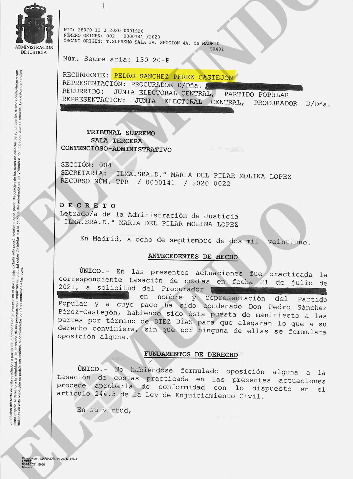 L'arrêt de la Cour suprême ordonnant le paiement des dépens.