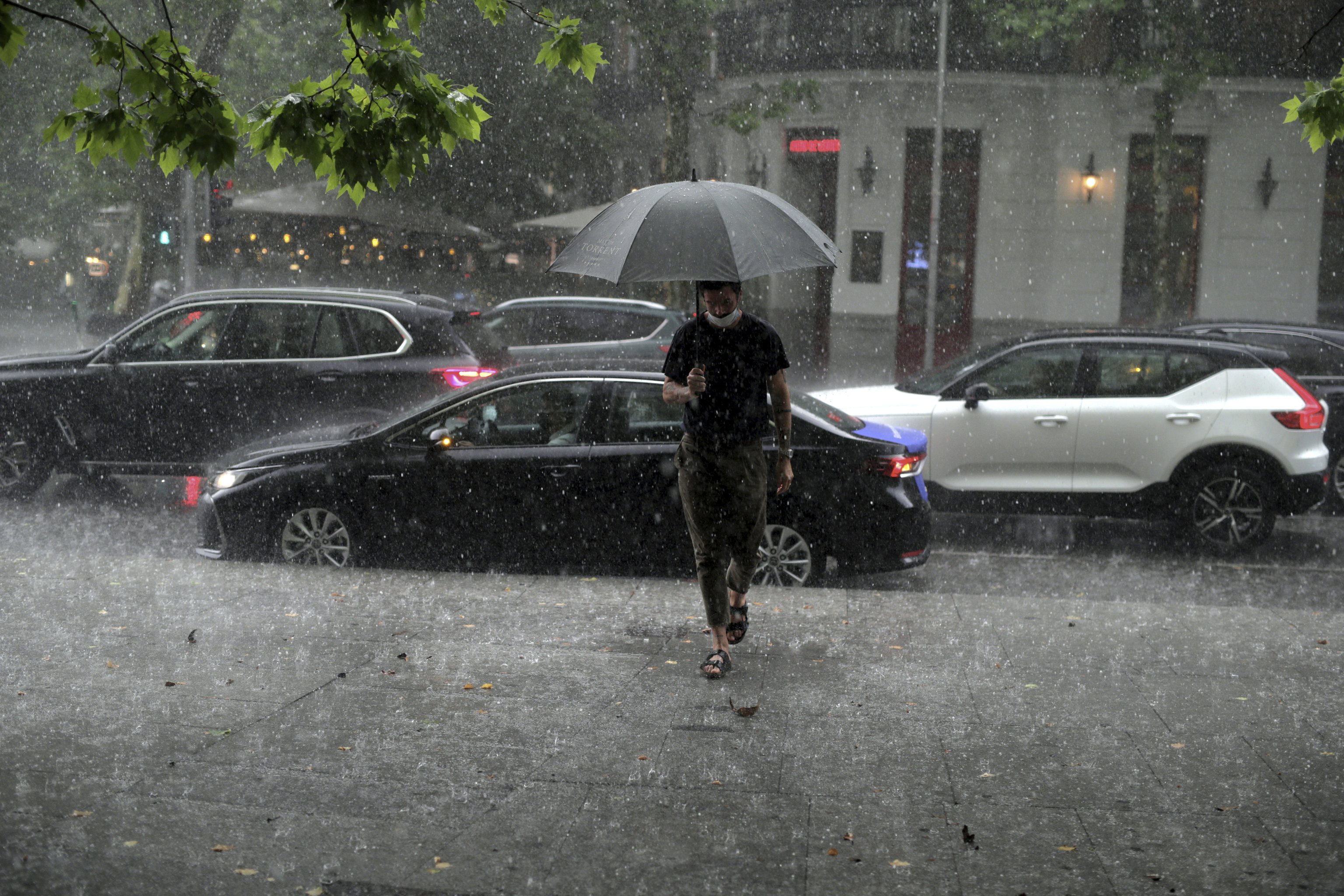 Pluie dans le centre de Madrid