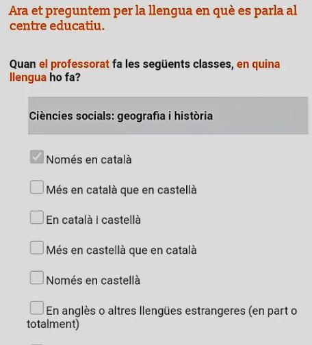 Une des questions du sondage.