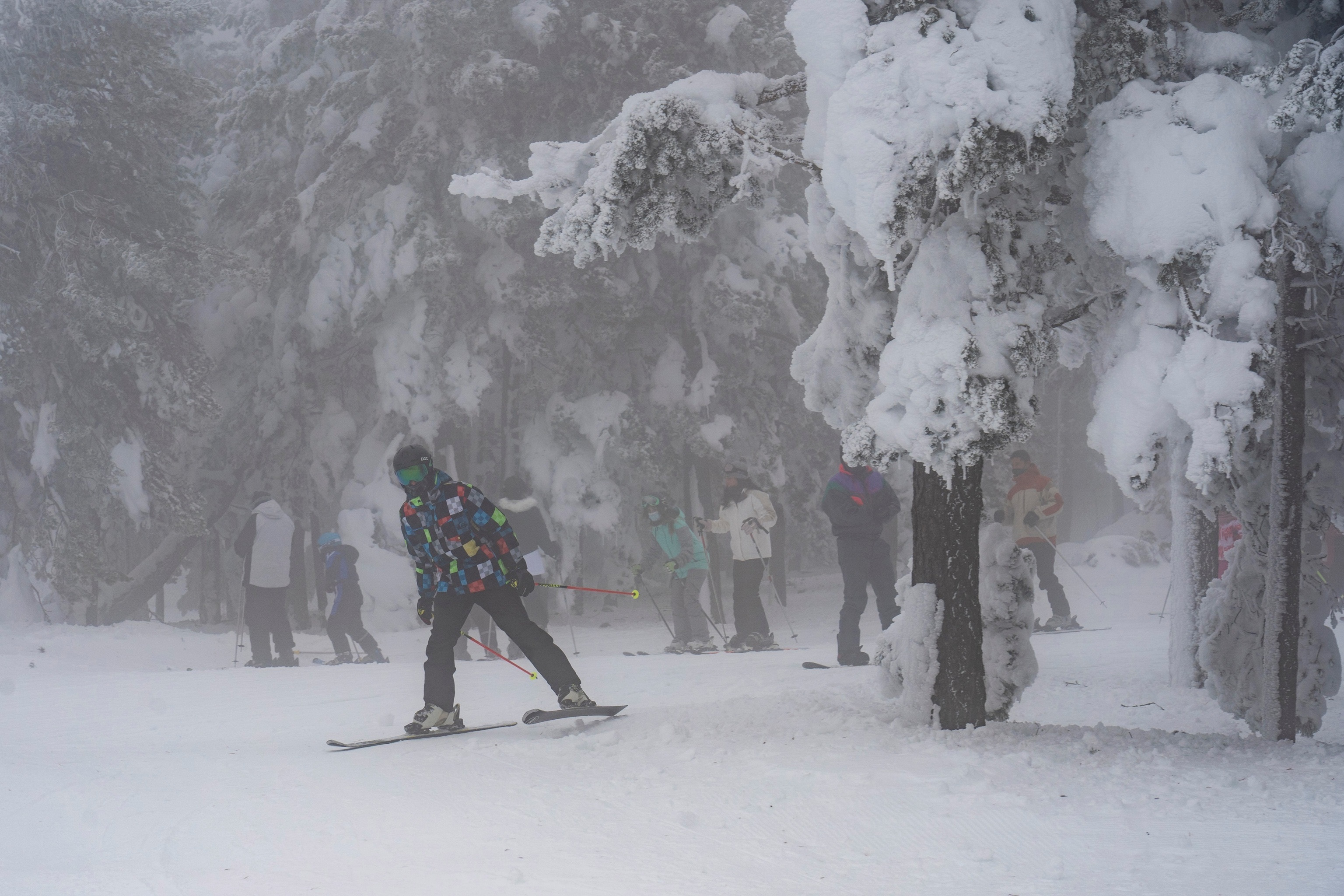 Plusieurs personnes profitent de la neige à la station.