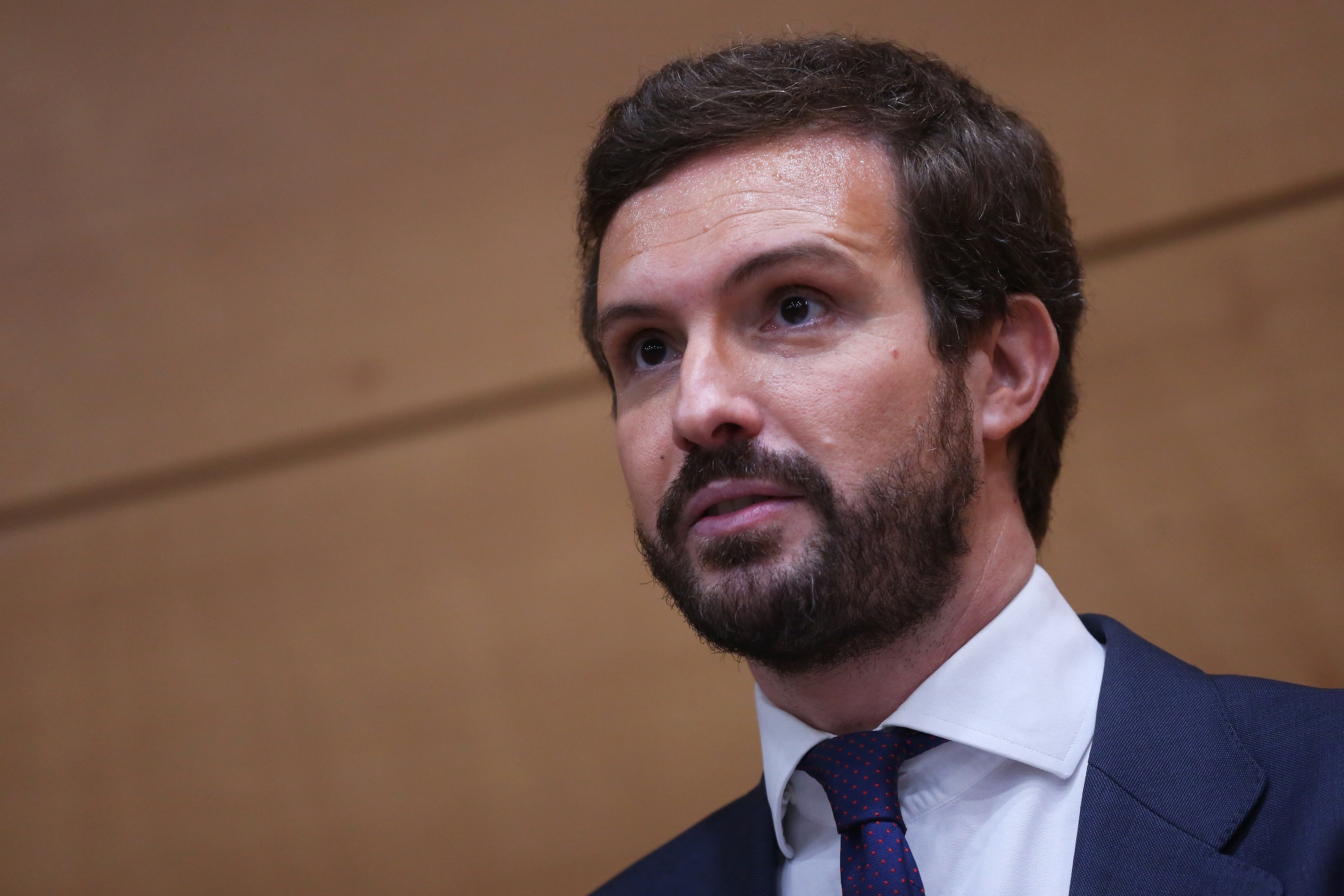 Le président du Parti populaire, Pablo Casado, participe à une conférence au Centro de Estudios P