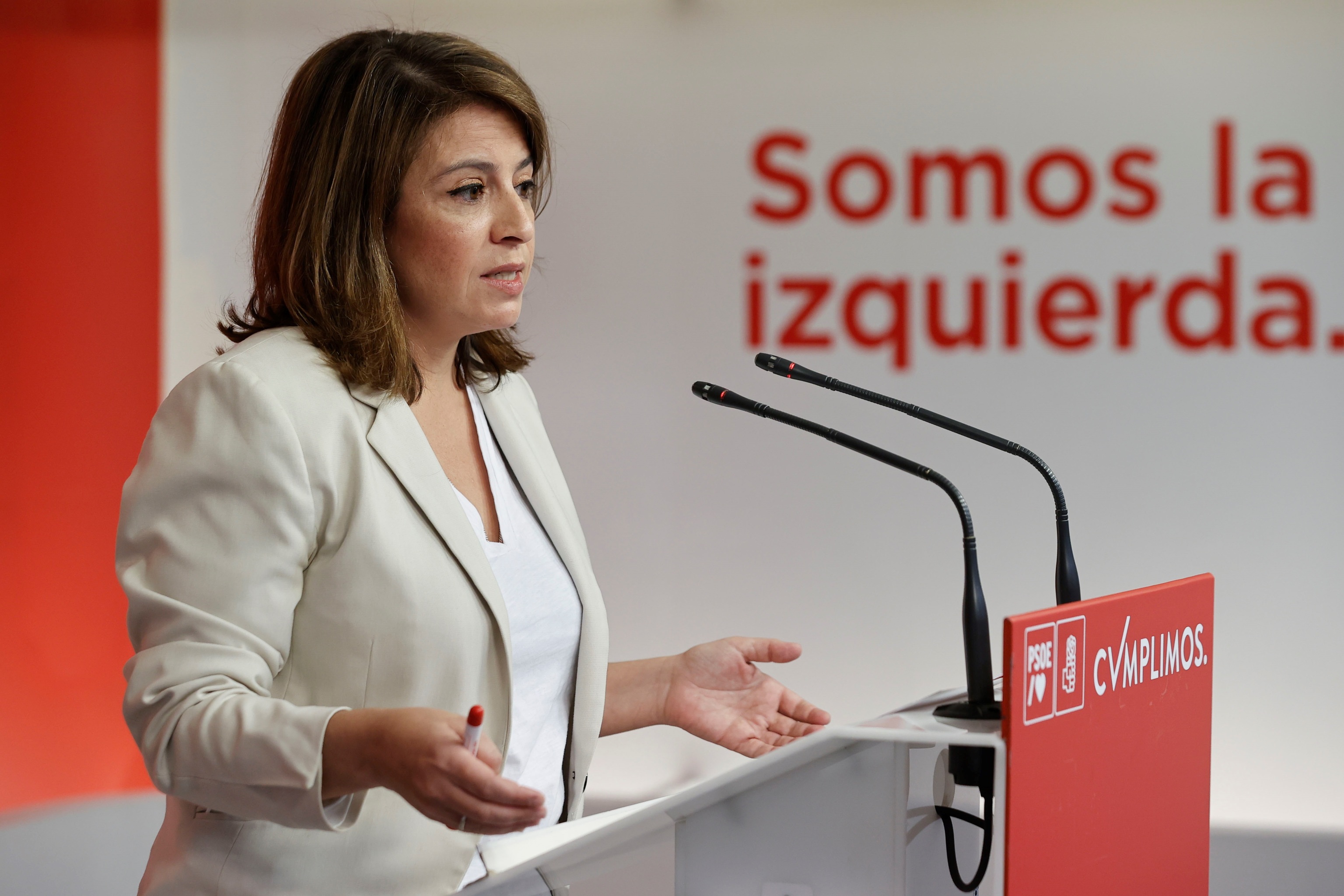 Adriana Lastra, ce vendredi en conférence de presse.