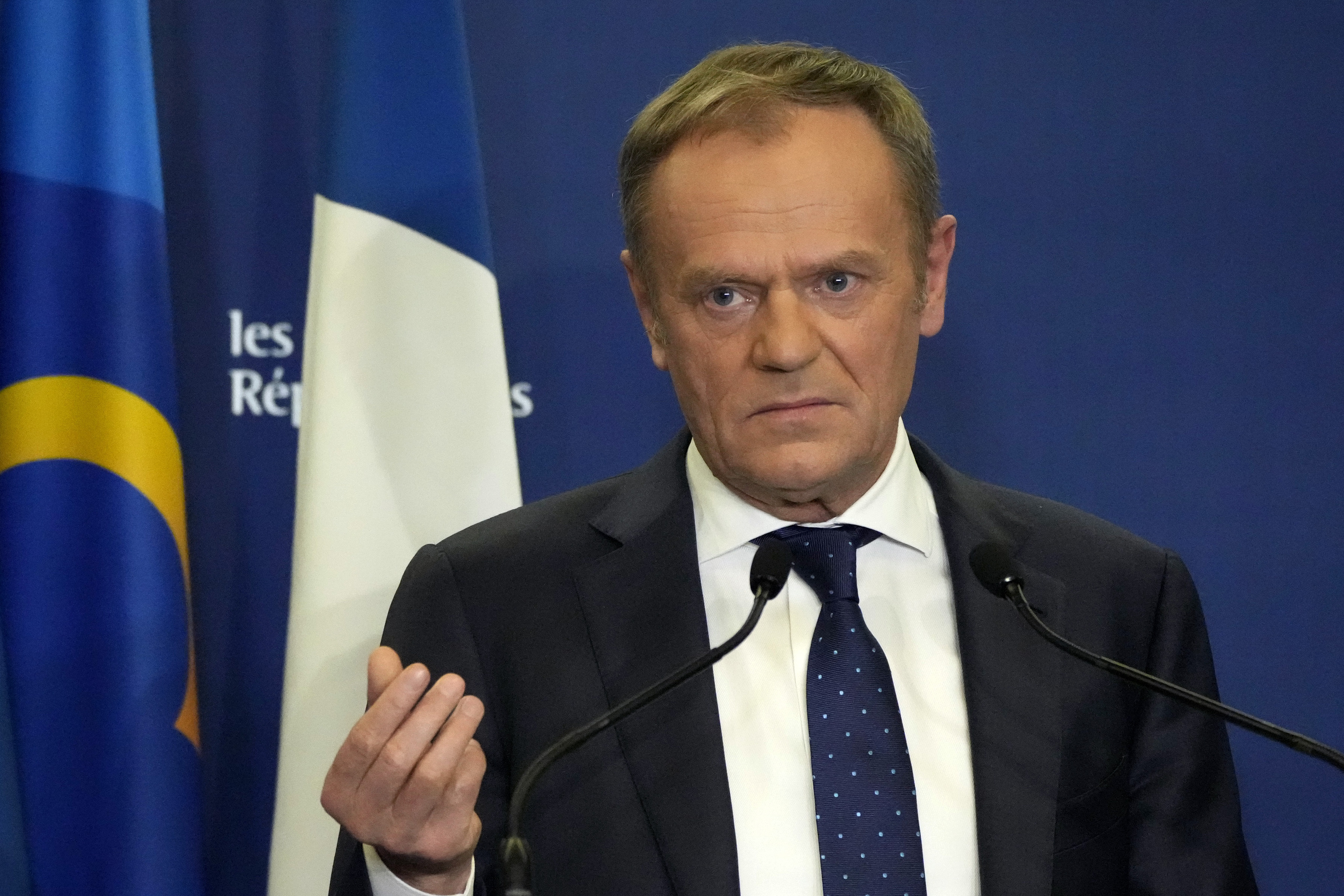Donald Tusk, président du PP européen, lors d'une conférence de presse à Par