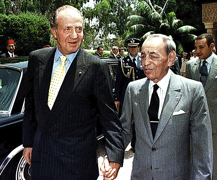 Juan Carlos I, reçu par le roi Hassan II.