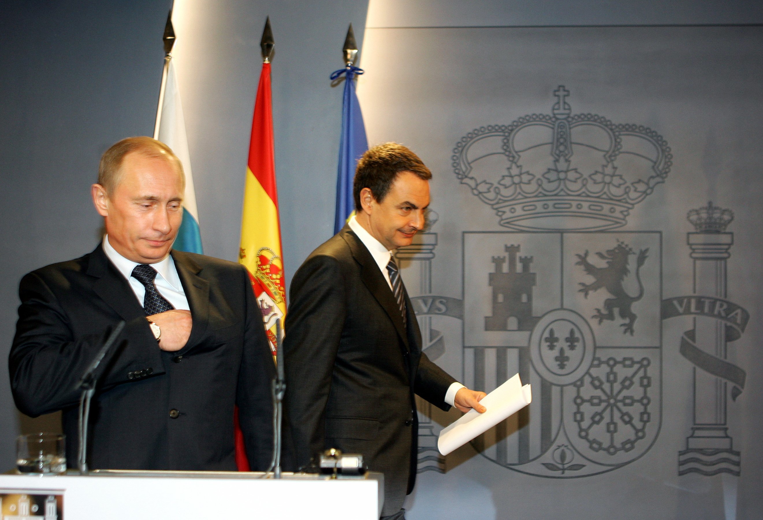 Vladimir Poutine, avec José Luis Rodríguez Zapatero, lors de son voyage en 2006