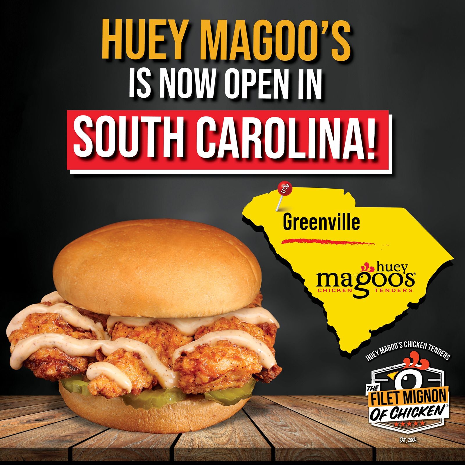 Huey Magoo est maintenant ouvert à Greenville, Caroline du Sud Huey Magoo est maintenant ouvert à Greenville, Caroline du Sud