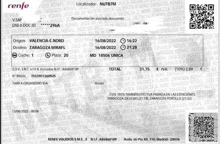 Le billet de train sur lequel Virginia voyageait.