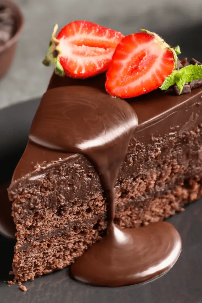 Gâteau Au Chocolat Aux Fraises Et Au Sirop De Chocolat
