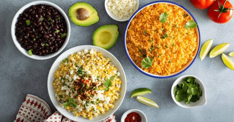 Black Beans, Corn Salad and Spanish Rice