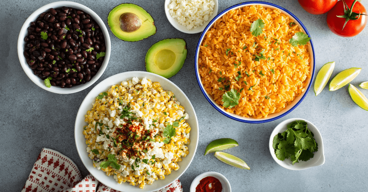 Black Beans, Corn Salad and Spanish Rice