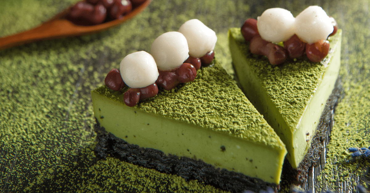Matcha Cake with Red Beans and Rice Dumpling