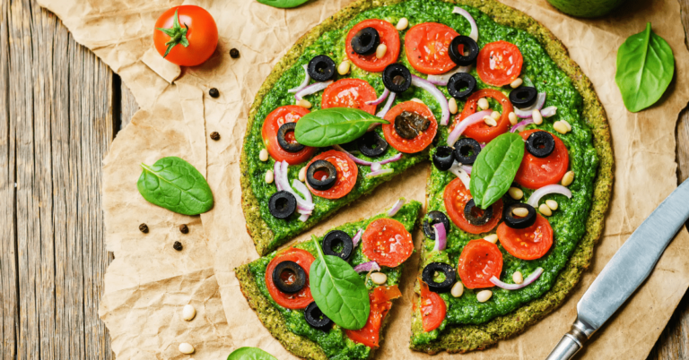 Broccoli and Zucchini Pizza with Pesto