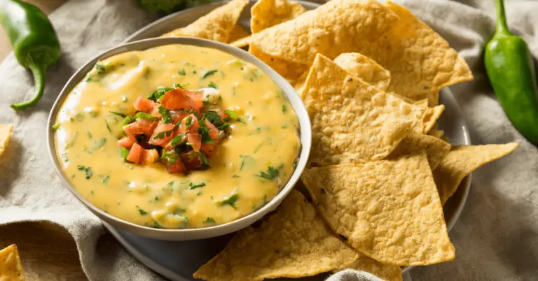 Queso Dip with Chopped Tomatoes and Tortilla Chips