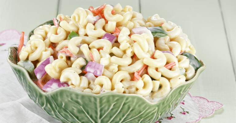 Bowl of Creamy Macaroni Salad with Vegetables