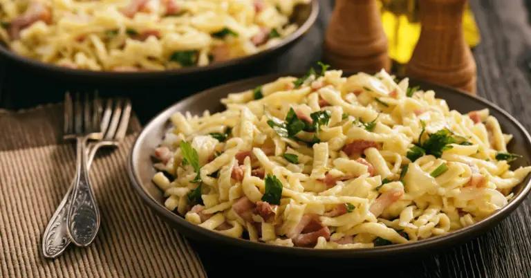 German Spaetzle with Bacon and Onions