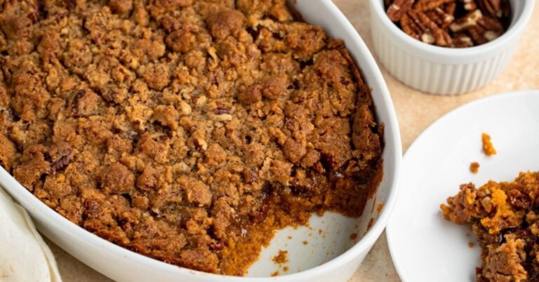 Homemade Tender and Crunchy Sweet Potato Casserole with Pecan Toppings