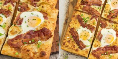 Pizza rapide ▷ avec œuf au plat, bacon et fromage