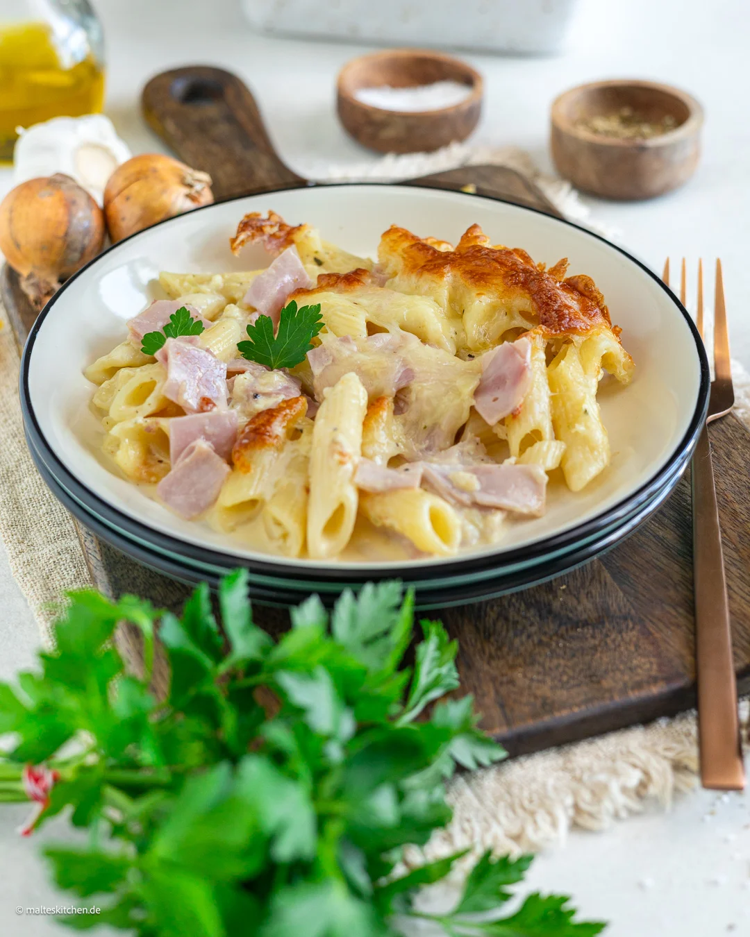 Un simple gratin de pâtes et de jambon sans aucune difficulté.