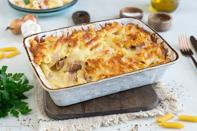 Gratin de pâtes et jambon ▷ cuit rapidement et facilement