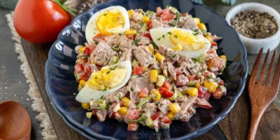 Salade de thon aux poivrons, maïs et œuf |  prêt en 15 minutes