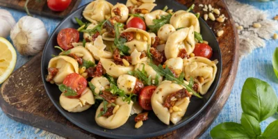 Salade méditerranéenne de tortellini aux tomates |  Italien délicieux