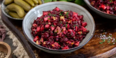 Salade de betteraves avec pomme, concombre et noix