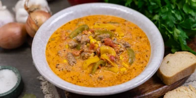 Pizza avec de la viande hachée, des poivrons et du maïs