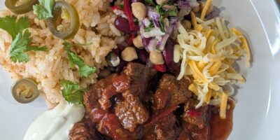 Le piment de poitrine de style Texas de Kevin Aherne avec des haricots et du riz: aujourd'hui