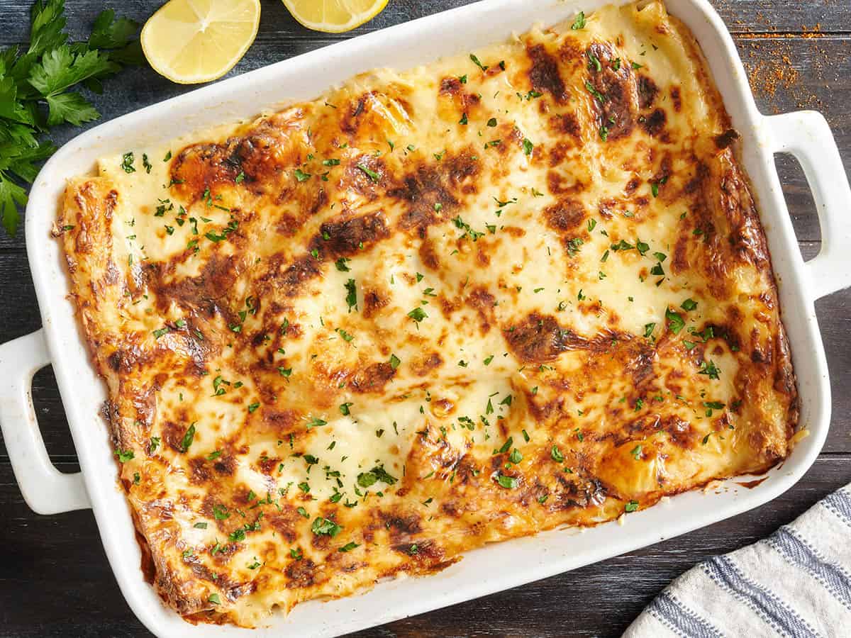 lasagnes aux fruits de mer sorties du four