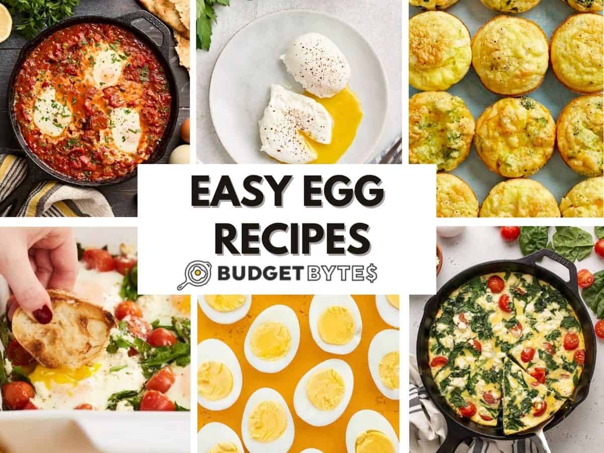 collage image of various egg breakfast ideas
